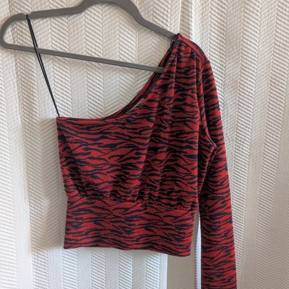 Urban Outfitters One Shoulder Red Animal Print Top Medium Y2K 90s Streetwear - Picture 5 of 8